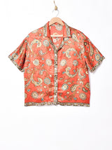 総柄 サテン オープンカラー 半袖シャツ