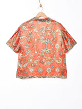 総柄 サテン オープンカラー 半袖シャツ