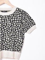 【3色展開】Meridianフラワーパターン 半袖 サマーニットトップス