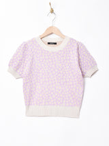 【3色展開】Meridianフラワーパターン 半袖 サマーニットトップス