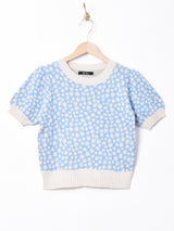 【3色展開】Meridianフラワーパターン 半袖 サマーニットトップス