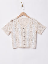 Elcamino クロシェ 半袖カーディガン