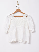 Elcaminoクロシェ 刺繍 半袖ブラウス