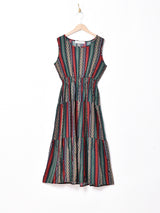 【2色展開】Elcaminoストライプ 総柄 ノースリーブワンピース