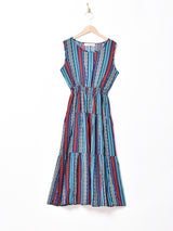【2色展開】Elcaminoストライプ 総柄 ノースリーブワンピース