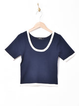 【3色展開】Meridian パイピングデザイン 半袖サマーニットトップス