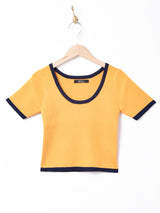 【3色展開】Meridian パイピングデザイン 半袖サマーニットトップス