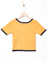 【3色展開】Meridian パイピングデザイン 半袖サマーニットトップス