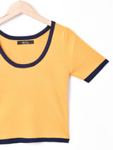 【3色展開】Meridian パイピングデザイン 半袖サマーニットトップス