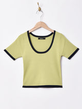 【3色展開】Meridian パイピングデザイン 半袖サマーニットトップス