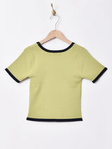 【3色展開】Meridian パイピングデザイン 半袖サマーニットトップス