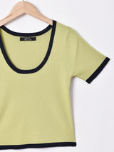 【3色展開】Meridian パイピングデザイン 半袖サマーニットトップス