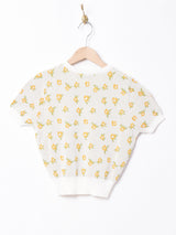 Meridianフラワーパターン 半袖 サマーニットトップス