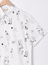 Elcaminoイラストプリント 総柄 半袖シャツ