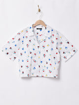 【2色展開】Meridianドット×チューリップ 総柄 オープンカラー 半袖シャツ