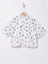 【2色展開】Meridianドット×チューリップ 総柄 オープンカラー 半袖シャツ