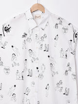 Elcaminoイラストプリント フレンチスリーブ シャツワンピース