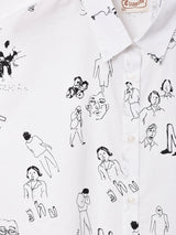 Elcaminoイラストプリント フレンチスリーブ シャツワンピース