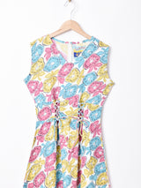 Emerald Motel総柄 レースアップ ノースリーブワンピース