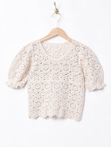 Elcaminoパフスリーブ 半袖 クロシェトップス