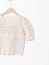 Elcaminoパフスリーブ 半袖 クロシェトップス