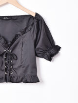 【2色展開】Meridianクロップド レースアップブラウス