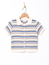 【5色展開】Elcamino ボーダー柄 ボタンダウンニットトップス