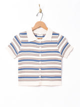 【5色展開】Elcaminoボーダー柄 ボタンダウンニットトップス