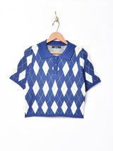 【2色展開】Meridianアーガイル柄 半袖ニットポロシャツ