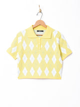 【2色展開】Meridianアーガイル柄 半袖ニットポロシャツ