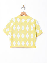 【2色展開】Meridianアーガイル柄 半袖ニットポロシャツ