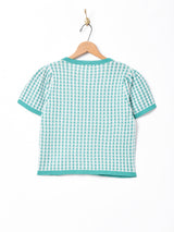 【2色展開】Meridian千鳥柄 パフスリーブ 半袖ニットトップス