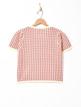 【2色展開】Meridian千鳥柄 パフスリーブ 半袖ニットトップス