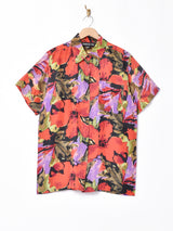 総柄 シルク半袖シャツ