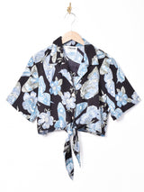 花柄 ウエストリボン 半袖シャツ