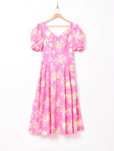 Laura Ashley 花柄 バックボタン パフスリーブ 半袖ワンピース