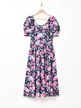 Laura Ashley 花柄 バックオープン パフスリーブ 半袖ワンピース