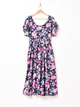 Laura Ashley 花柄 バックオープン パフスリーブ 半袖ワンピース
