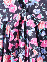 Laura Ashley 花柄 バックオープン パフスリーブ 半袖ワンピース