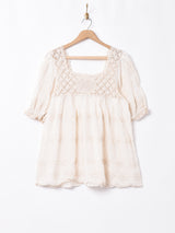 Elcaminoクロシェ切替 刺繍チュニック