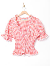 ギンガムチェック ぺプラムトップス