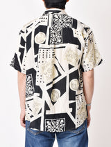 モノトーン 総柄 ショートスリーブシルクシャツ