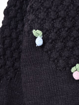 Elcamino 花付き Vネック ショート丈 カーディガン ブラック