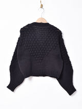 Elcamino 花付き Vネック ショート丈 カーディガン ブラック