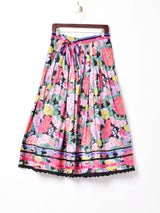 リボンデザイン 花柄フレアスカート