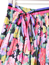 リボンデザイン 花柄フレアスカート