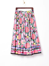 リボンデザイン 花柄フレアスカート