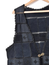 パッチワーク スエード ロングベスト