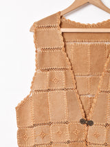 パッチワーク スエード ロングベスト