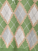 【2色展開】Meridianアーガイル柄 リブデザイン 半袖ニットポロシャツ